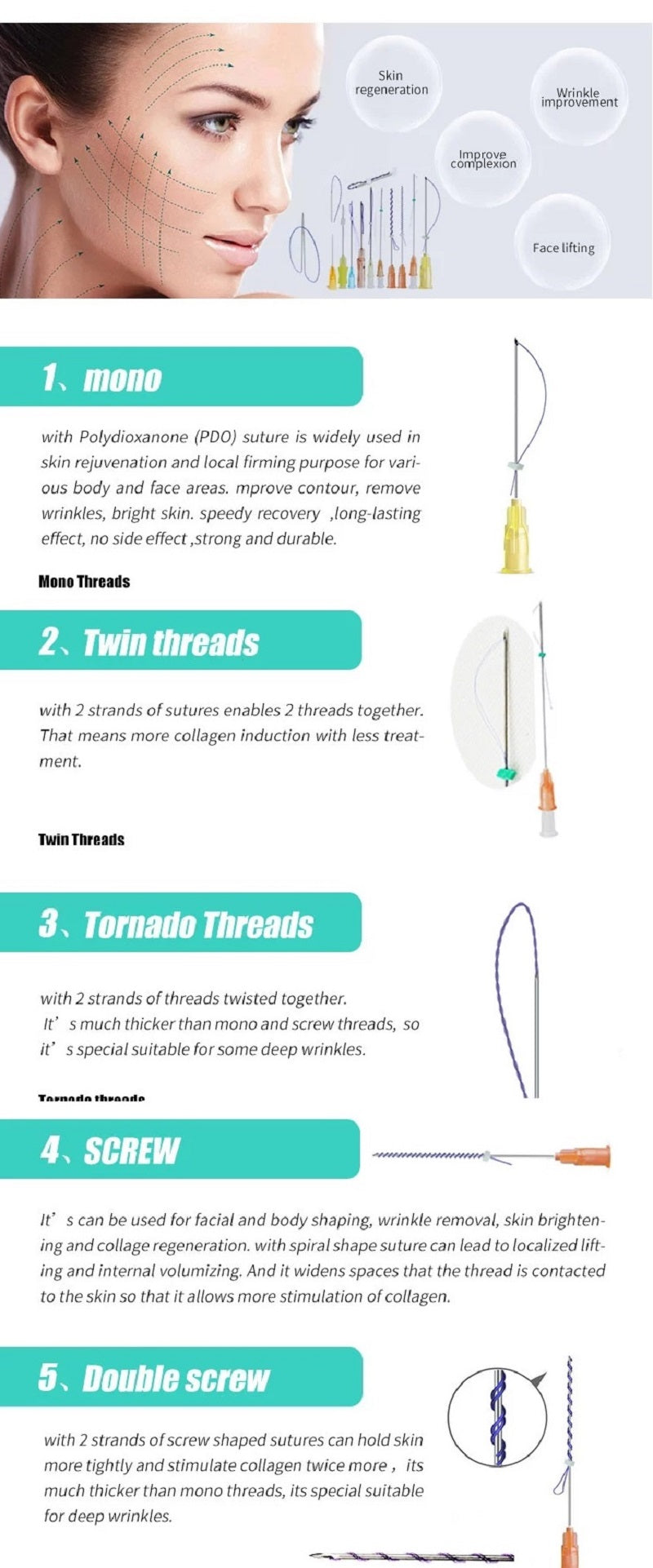 PDO PCL PLA Face Lifting Threads (Price for one Pack)
